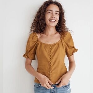 Madewell Button Front Smocked-Back Top Size 00